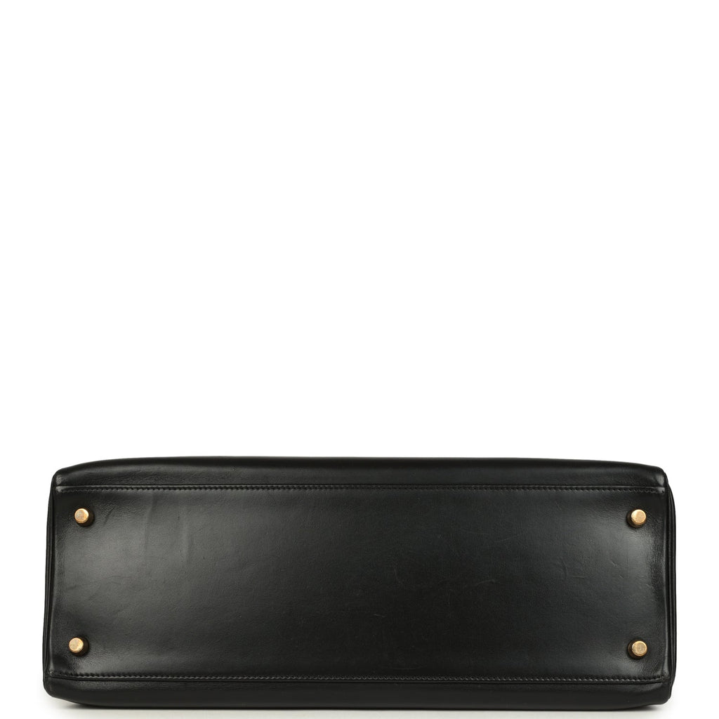 Vintage Hermes Kelly Retourne 35 Black Box Gold Hardware