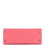 Hermes Special Order (HSS) Kelly Sellier 28 Rose Azalee and Gris Mouette Epsom Brushed Gold Hardware