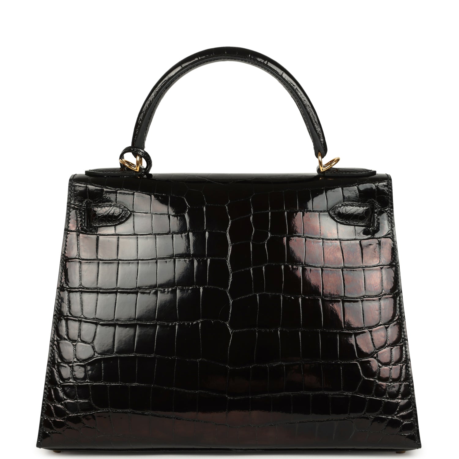 Hermes Kelly Sellier 28 Black Shiny Niloticus Crocodile Gold Hardware