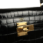 Hermes Kelly Sellier 28 Black Shiny Niloticus Crocodile Gold Hardware
