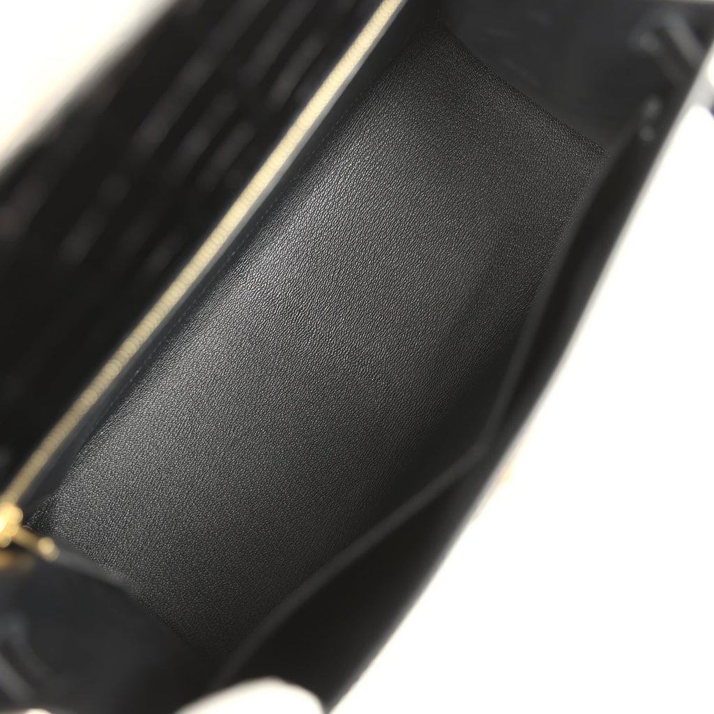 Hermes Kelly Sellier 28 Black Shiny Niloticus Crocodile Gold Hardware