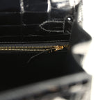 Hermes Kelly Sellier 28 Black Shiny Niloticus Crocodile Gold Hardware