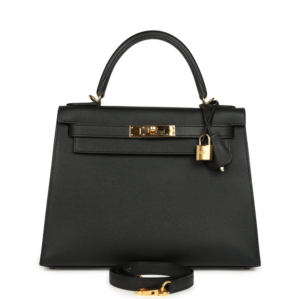 Hermes Kelly Sellier 28 Black Epsom Gold Hardware
