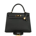 Hermes Kelly Sellier 28 Black Epsom Gold Hardware