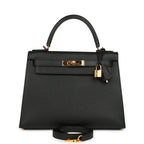Hermes Kelly Sellier 28 Black Epsom Gold Hardware