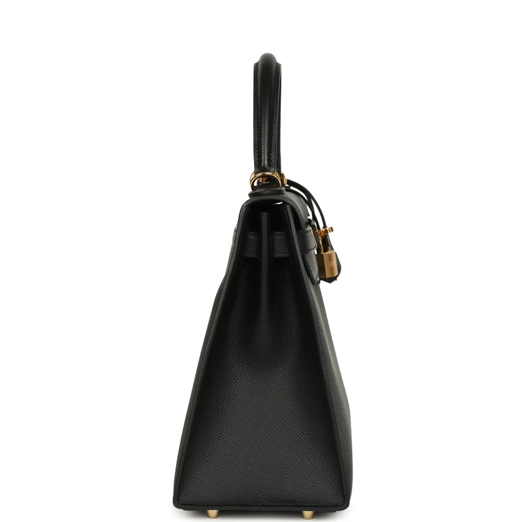 Hermes Kelly Sellier 28 Black Epsom Gold Hardware