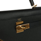 Hermes Kelly Sellier 28 Black Epsom Gold Hardware