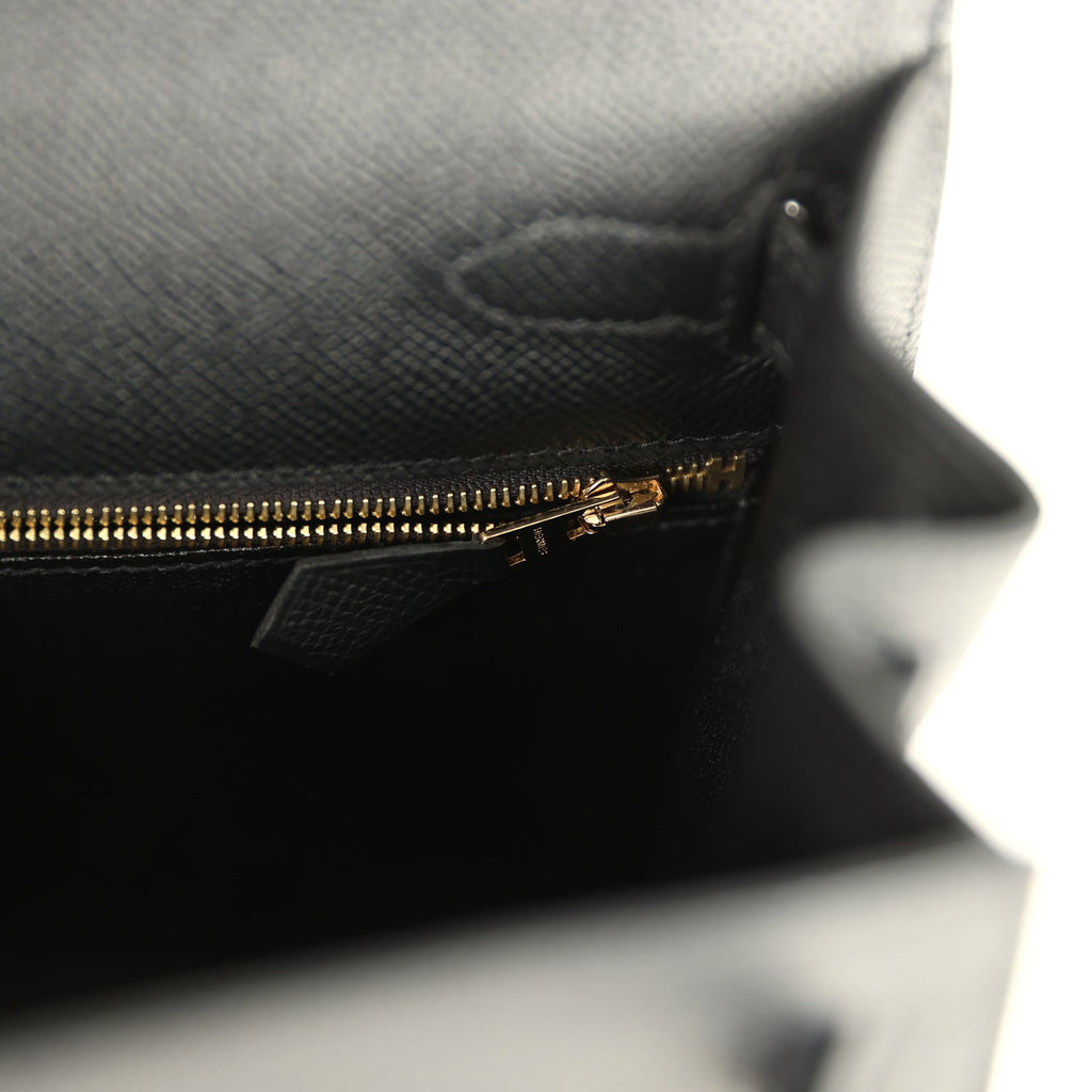 Hermes Kelly Sellier 28 Black Epsom Gold Hardware