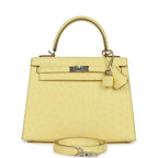 Hermes Kelly Sellier 25 Limoncello Ostrich Palladium Hardware
