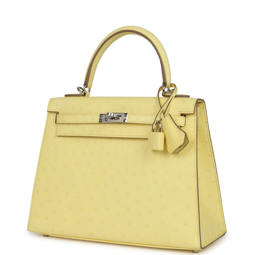 Hermes Kelly Sellier 25 Limoncello Ostrich Palladium Hardware