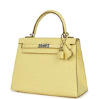Hermes Kelly Sellier 25 Limoncello Ostrich Palladium Hardware