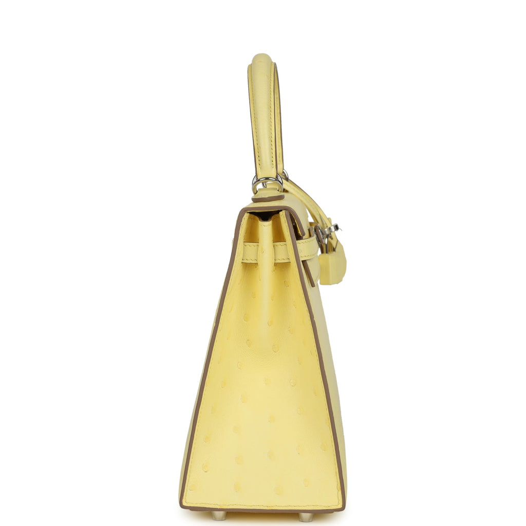 Hermes Kelly Sellier 25 Limoncello Ostrich Palladium Hardware
