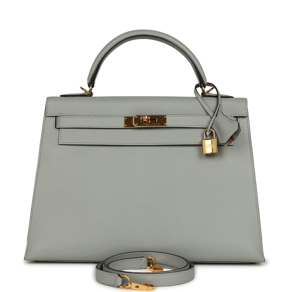 Hermes Kelly Sellier 32 Bleu Glacier Epsom Gold Hardware