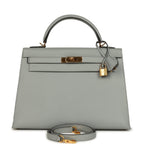 Hermes Kelly Sellier 32 Bleu Glacier Epsom Gold Hardware