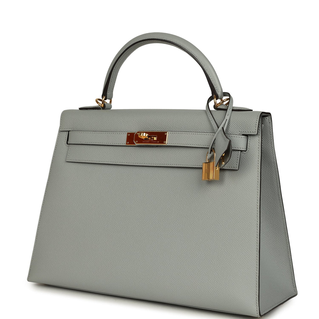 Hermes Kelly Sellier 32 Bleu Glacier Epsom Gold Hardware