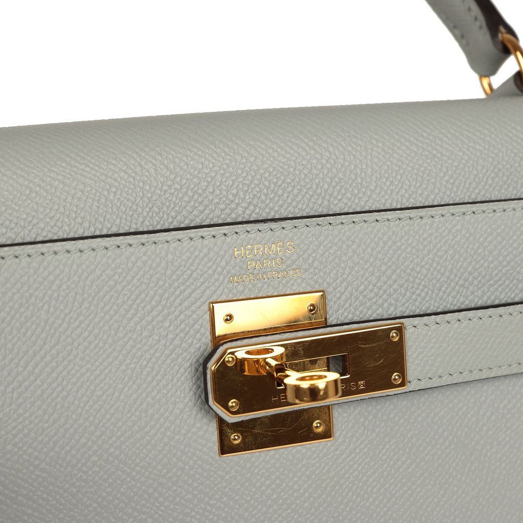 Hermes Kelly Sellier 32 Bleu Glacier Epsom Gold Hardware