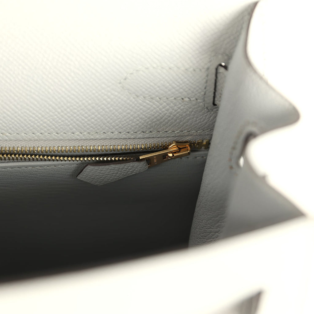 Hermes Kelly Sellier 32 Bleu Glacier Epsom Gold Hardware