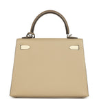Hermes Kelly Sellier 25 Tri-Color Etoupe, Craie, Trench Epsom Palladium Hardware