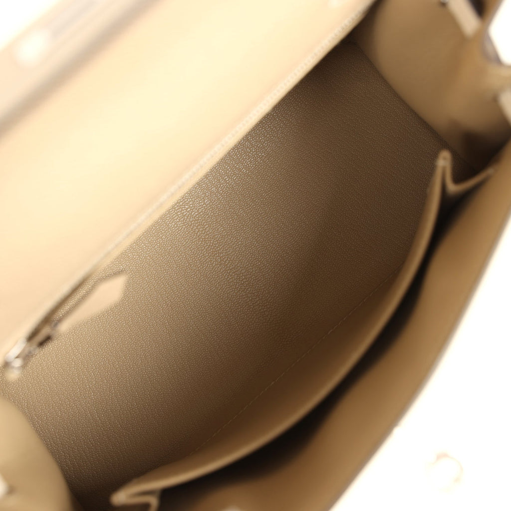 Hermes Kelly Sellier 25 Tri-Color Etoupe, Craie, Trench Epsom Palladium Hardware