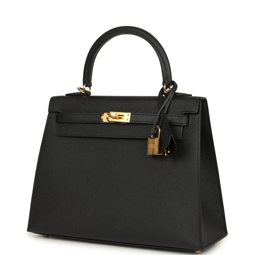 Hermes Kelly Sellier 25 Black Epsom Gold Hardware
