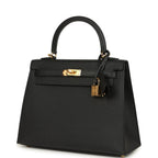 Hermes Kelly Sellier 25 Black Epsom Gold Hardware