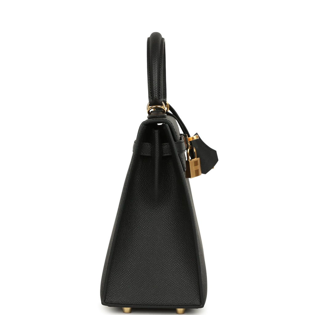 Hermes Kelly Sellier 25 Black Epsom Gold Hardware