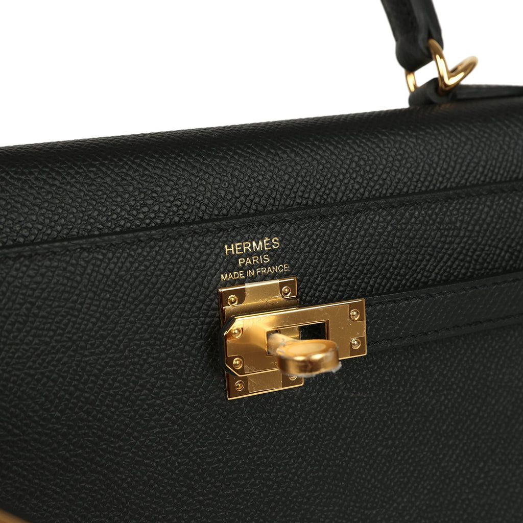 Hermes Kelly Sellier 25 Black Epsom Gold Hardware