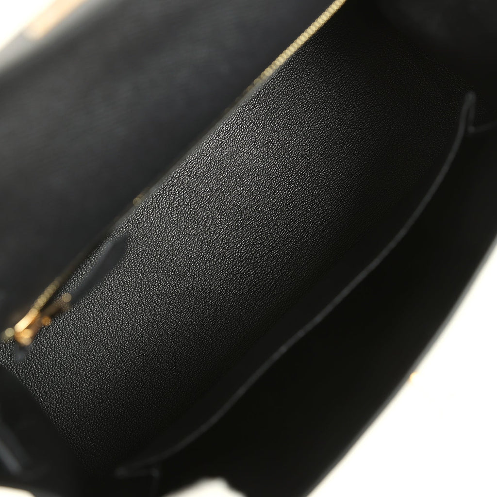 Hermes Kelly Sellier 25 Black Epsom Gold Hardware