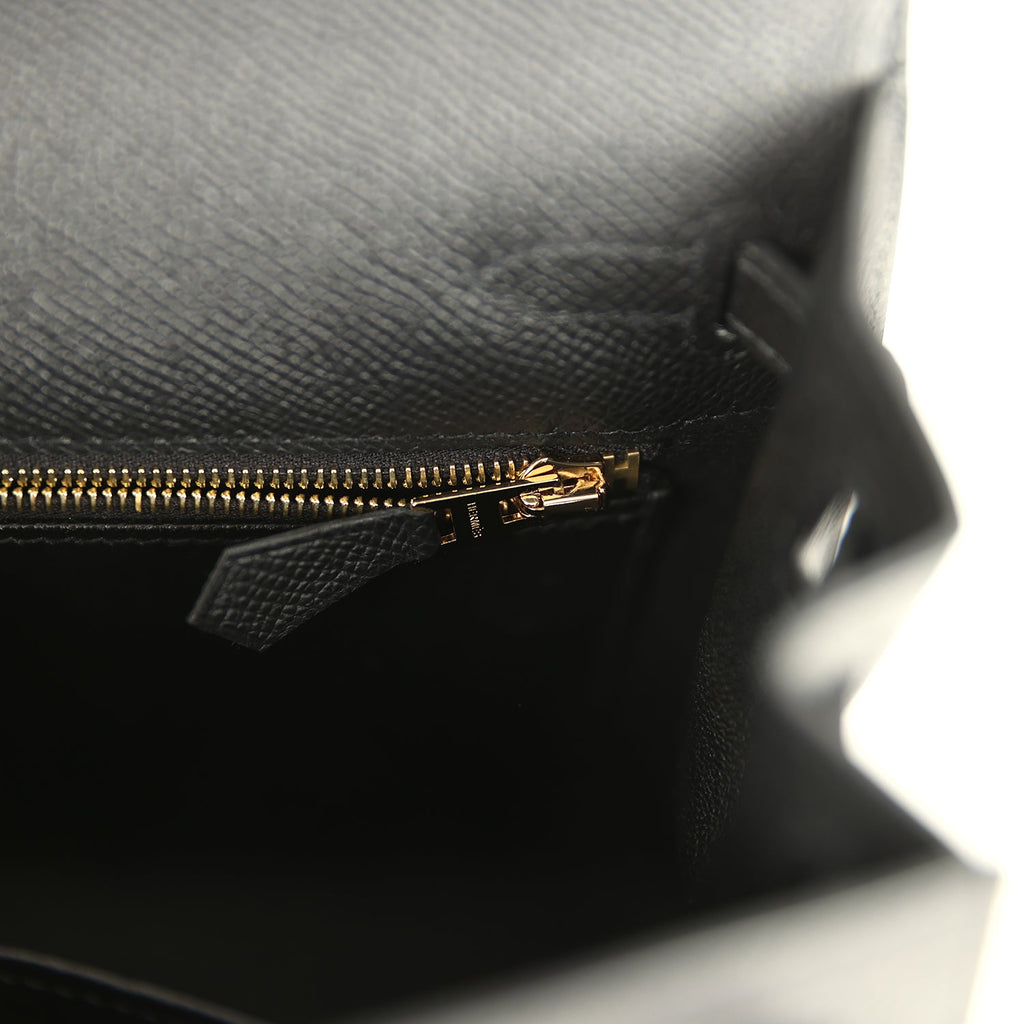 Hermes Kelly Sellier 25 Black Epsom Gold Hardware
