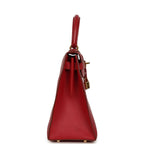 Vintage Hermes Kelly 28 Sellier Rouge Vif Courchevel Gold Hardware