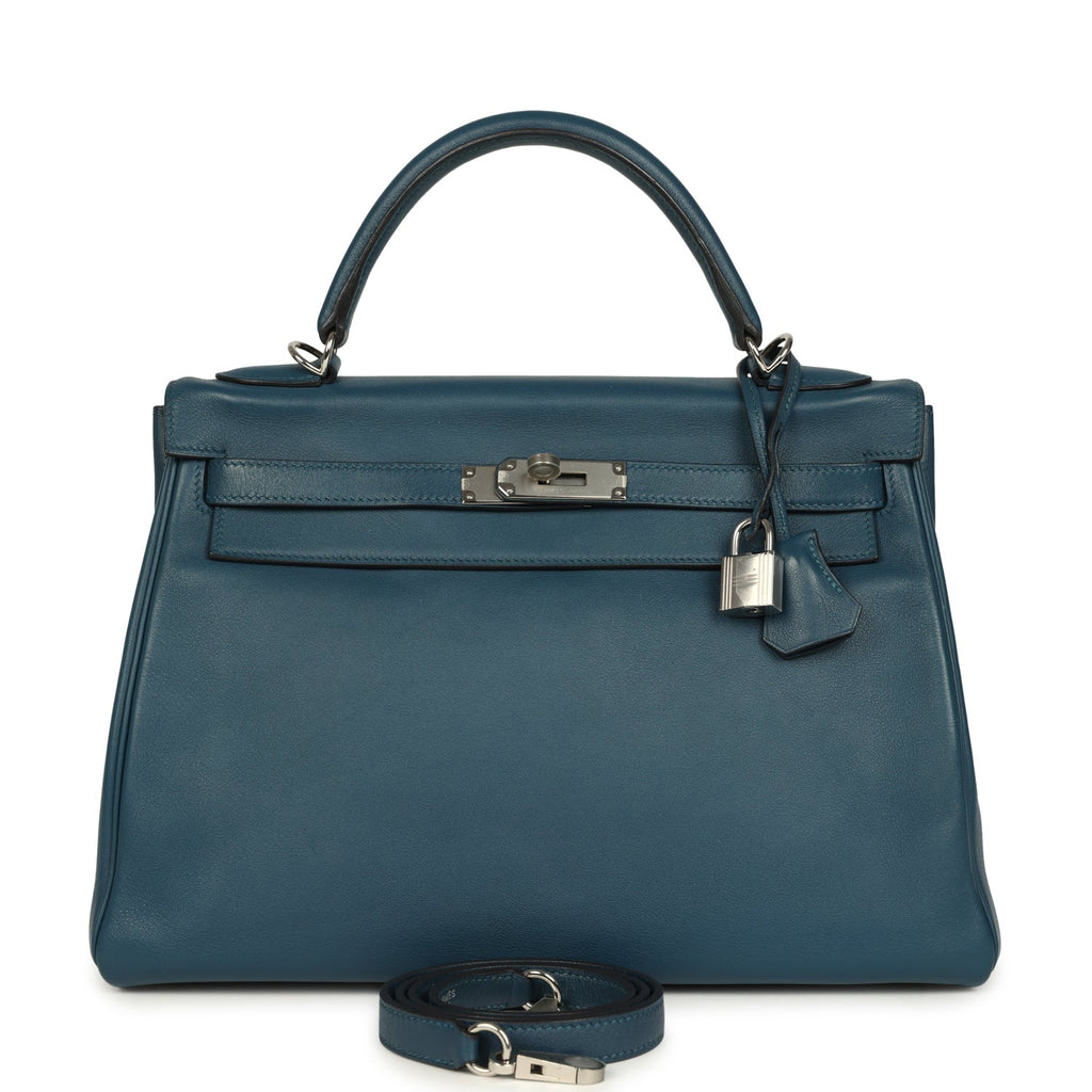 Hermes Kelly Retourne 32 Bleu De Malte Swift Palladium Hardware