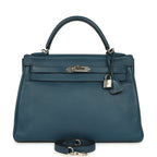 Hermes Kelly Retourne 32 Bleu De Malte Swift Palladium Hardware