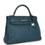 Hermes Kelly Retourne 32 Bleu De Malte Swift Palladium Hardware