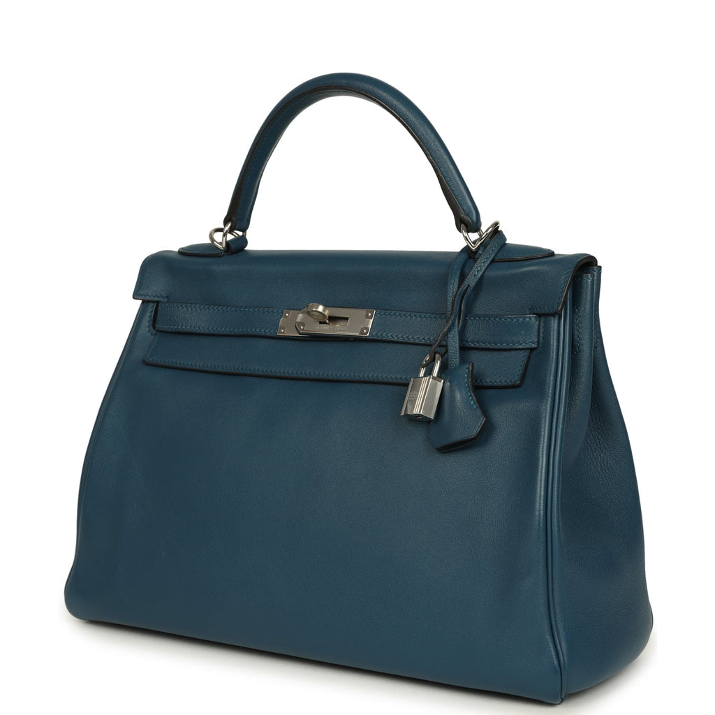 Hermes Kelly Retourne 32 Bleu De Malte Swift Palladium Hardware