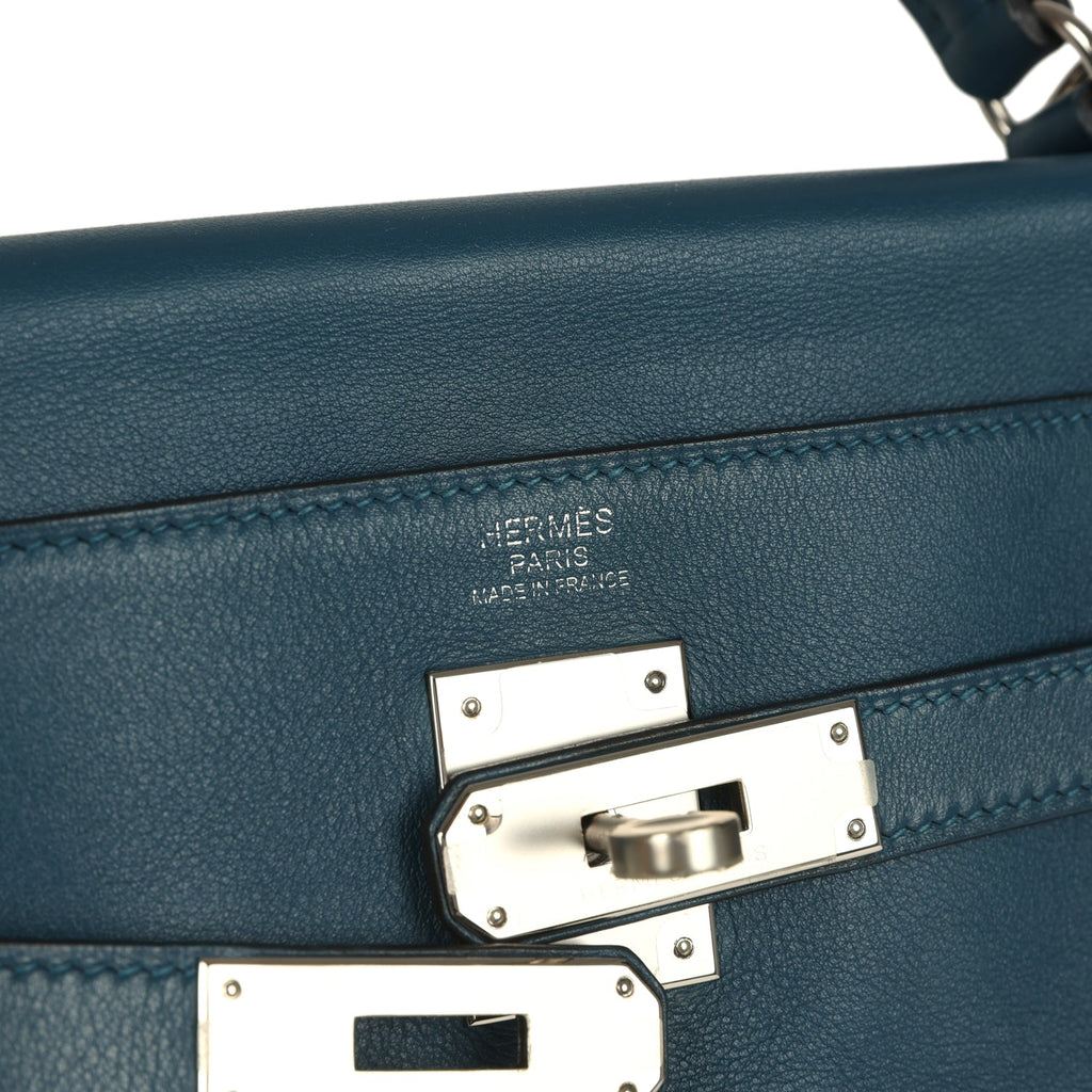 Hermes Kelly Retourne 32 Bleu De Malte Swift Palladium Hardware