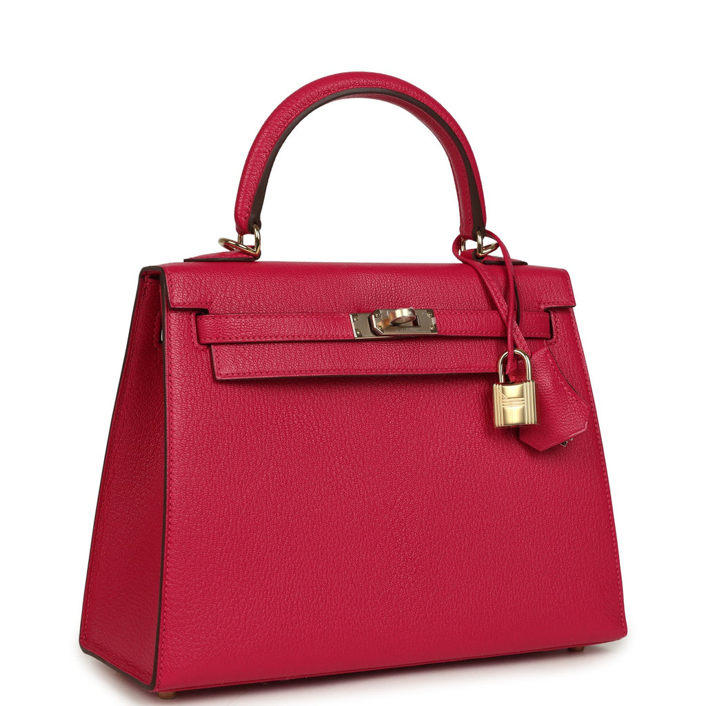 Hermes Special Order (HSS) Kelly Sellier 25 Rose Mexico Verso Chevre Mysore Permabrass Hardware