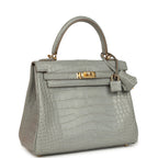 Hermes Kelly Retourne 25 Gris Perle Matte Alligator Gold Hardware