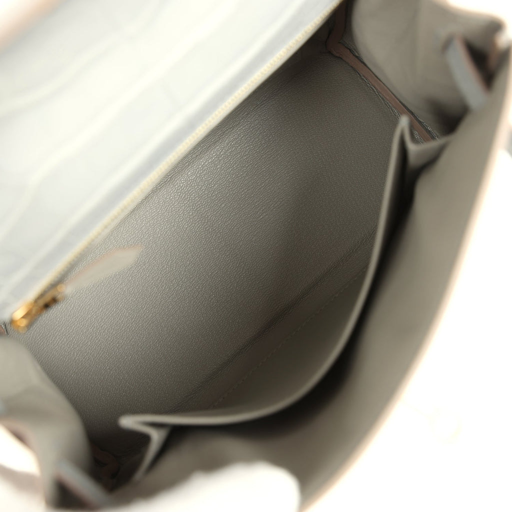 Hermes Kelly Retourne 25 Gris Perle Matte Alligator Gold Hardware