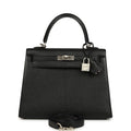 Hermes Special Order (HSS) Kelly Sellier 25 Black Verso Chevre Mysore Brushed Palladium Hardware