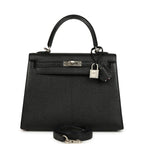 Hermes Special Order (HSS) Kelly Sellier 25 Black Verso Chevre Mysore Brushed Palladium Hardware