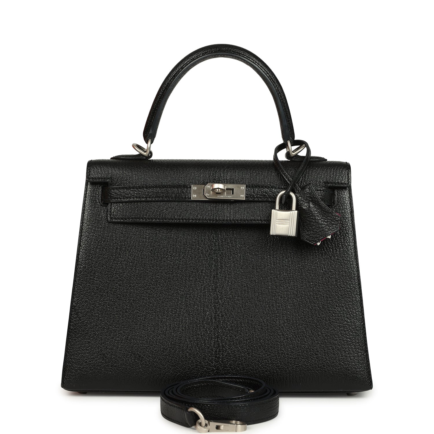 Hermes Special Order (HSS) Kelly Sellier 25 Black Verso Chevre Mysore Brushed Palladium Hardware