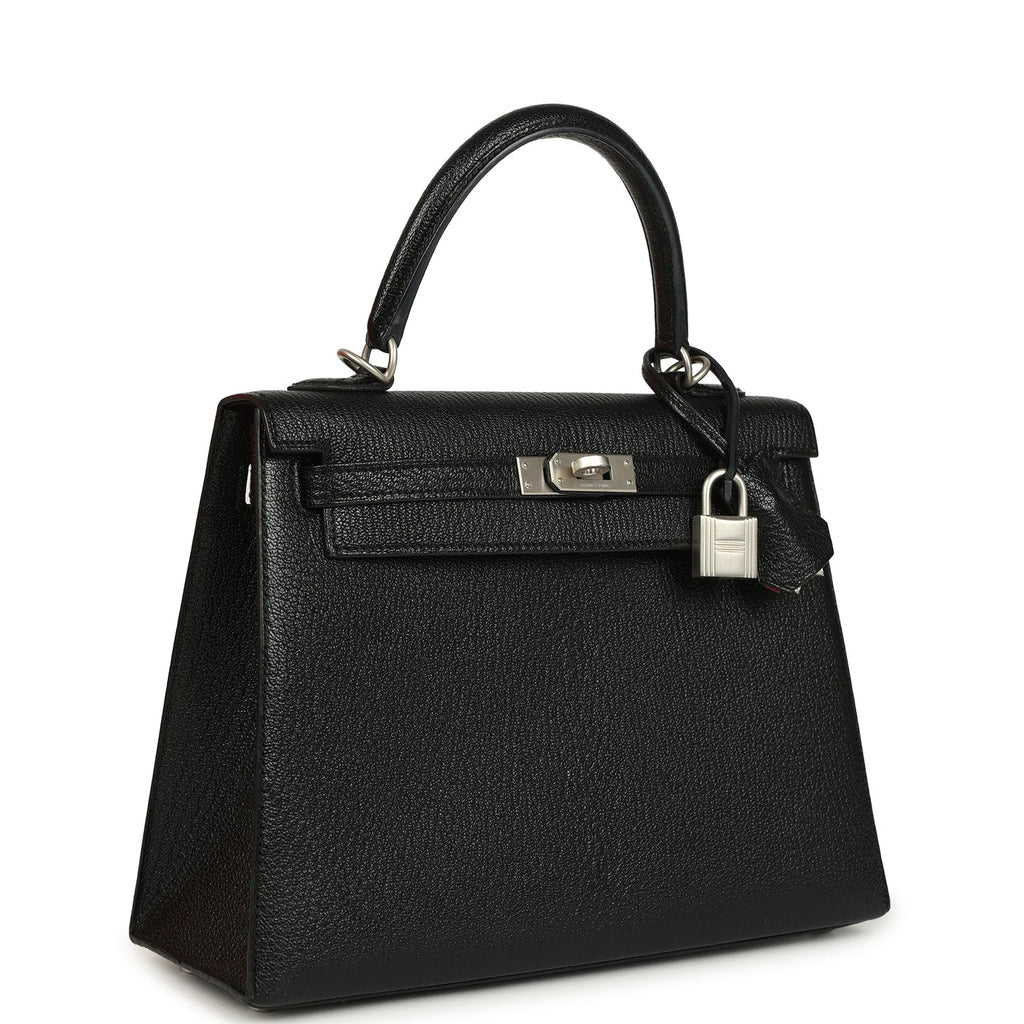 Hermes Special Order (HSS) Kelly Sellier 25 Black Verso Chevre Mysore Brushed Palladium Hardware