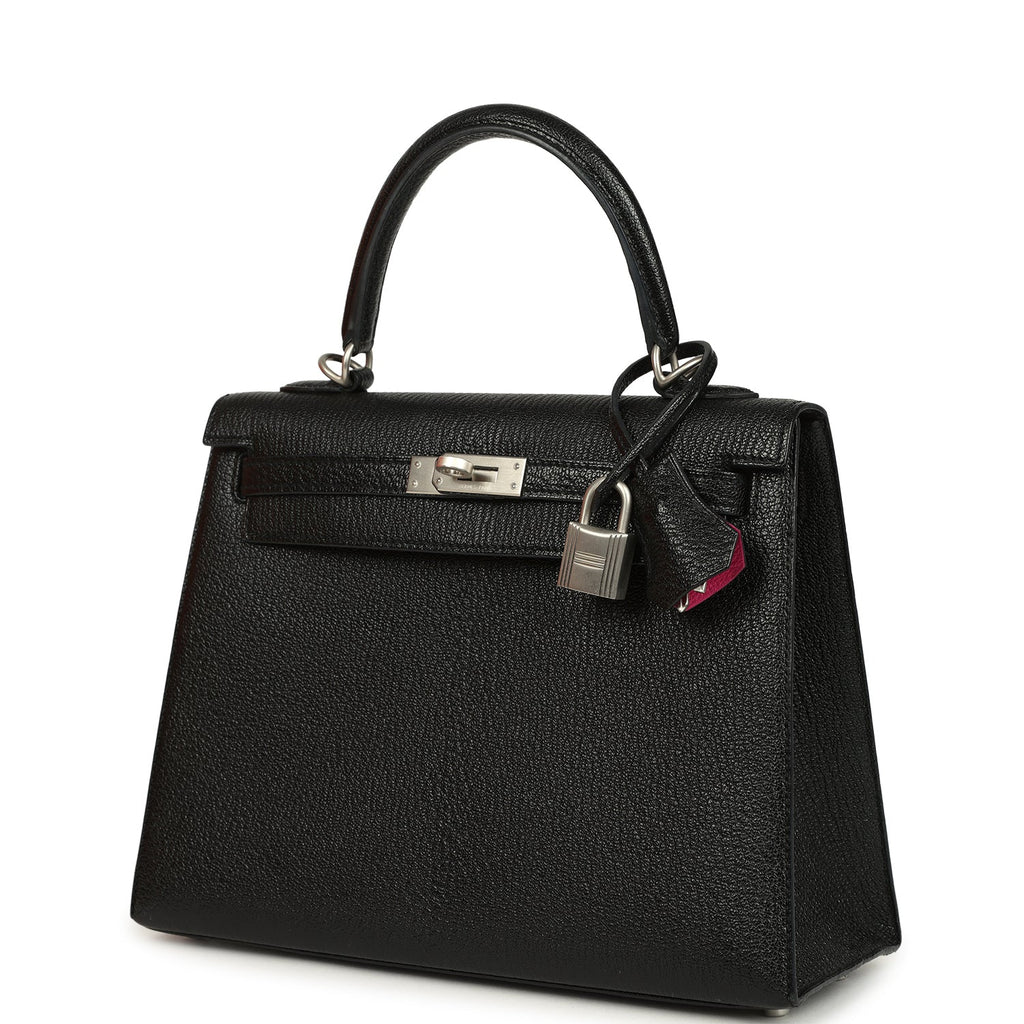Hermes Special Order (HSS) Kelly Sellier 25 Black Verso Chevre Mysore Brushed Palladium Hardware