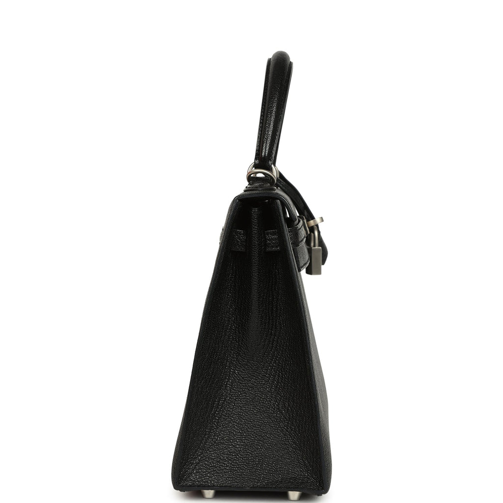 Hermes Special Order (HSS) Kelly Sellier 25 Black Verso Chevre Mysore Brushed Palladium Hardware
