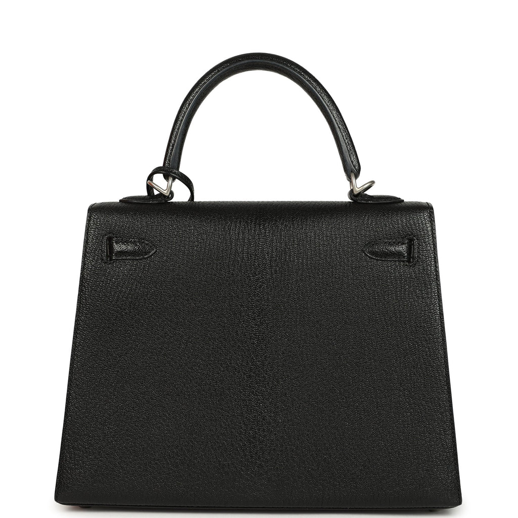Hermes Special Order (HSS) Kelly Sellier 25 Black Verso Chevre Mysore Brushed Palladium Hardware
