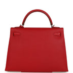Hermes Flag Kelly Sellier 32 Rouge Casaque and White Epsom Palladium Hardware