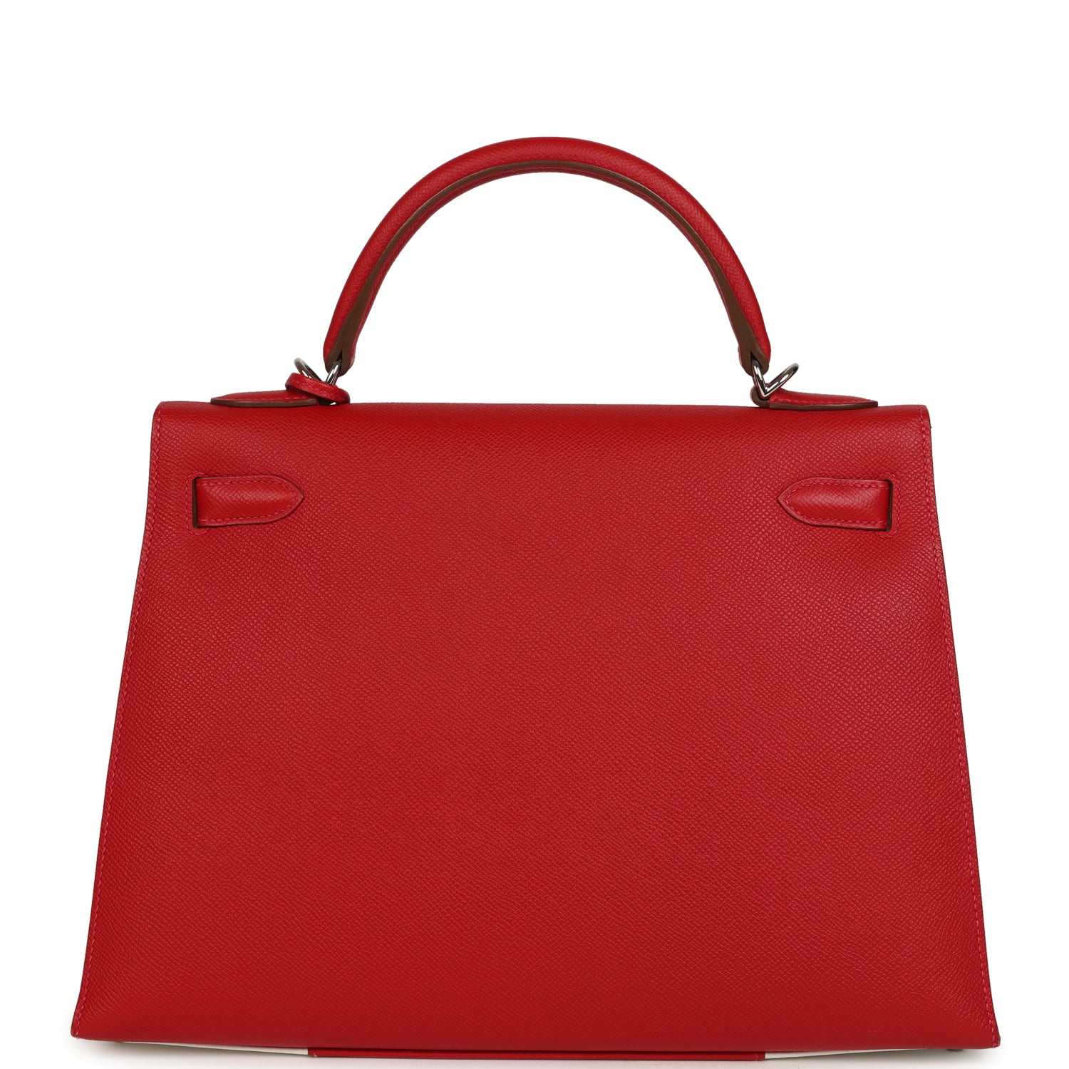 Hermes Flag Kelly Sellier 32 Rouge Casaque and White Epsom Palladium Hardware
