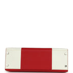Hermes Flag Kelly Sellier 32 Rouge Casaque and White Epsom Palladium Hardware