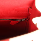 Hermes Flag Kelly Sellier 32 Rouge Casaque and White Epsom Palladium Hardware