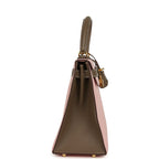 Hermes Special Order (HSS) Kelly Sellier 28 Rose Sakura and Etoupe Chevre Gold Hardware